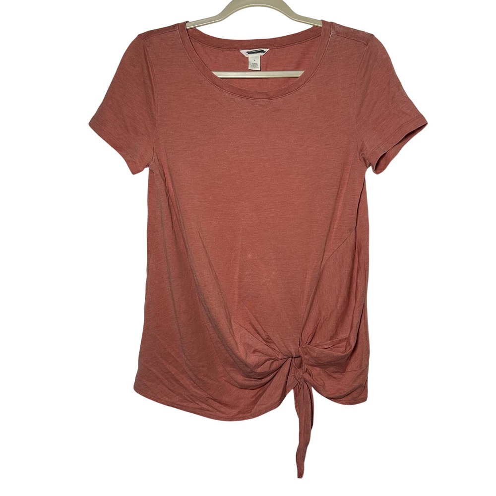 CASLON Women's Coral Pink Short Sleeve Tie Front Tunic Top Size S
